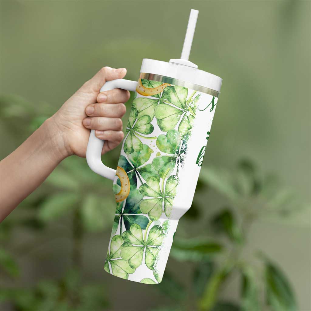 Green Lucky Shamrock Wishes Tumbler With Handle May Your Troubles Be Less And Your Blessings Be More Irish Things
