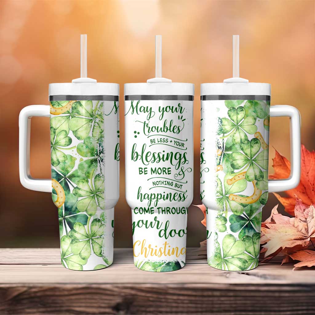 Green Lucky Shamrock Wishes Tumbler With Handle May Your Troubles Be Less And Your Blessings Be More Irish Things