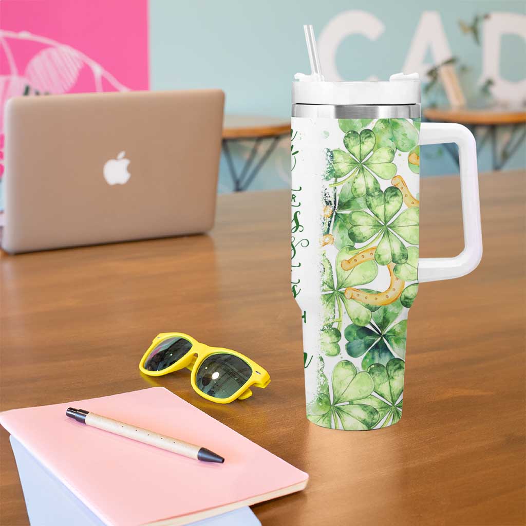 Green Lucky Shamrock Wishes Tumbler With Handle May Your Troubles Be Less And Your Blessings Be More Irish Things