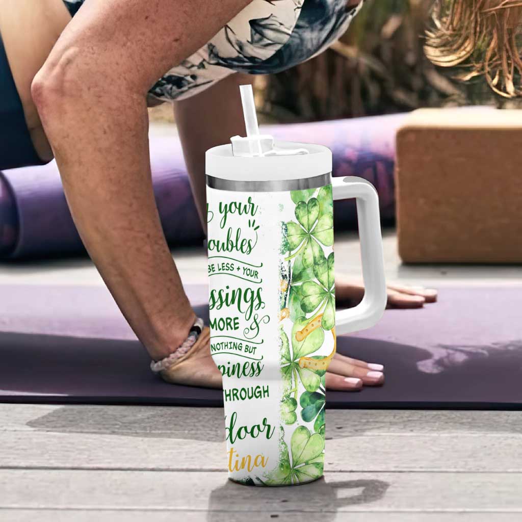 Green Lucky Shamrock Wishes Tumbler With Handle May Your Troubles Be Less And Your Blessings Be More Irish Things