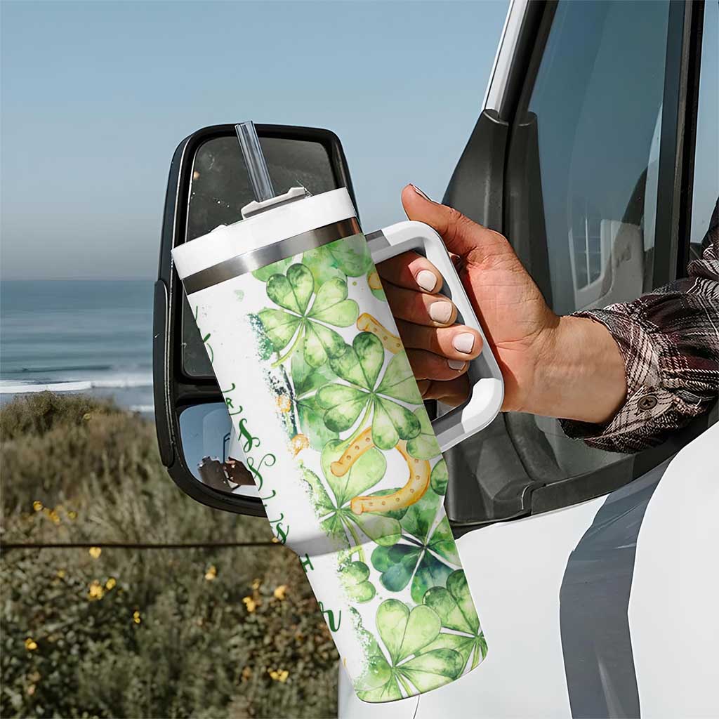 Green Lucky Shamrock Wishes Tumbler With Handle May Your Troubles Be Less And Your Blessings Be More Irish Things
