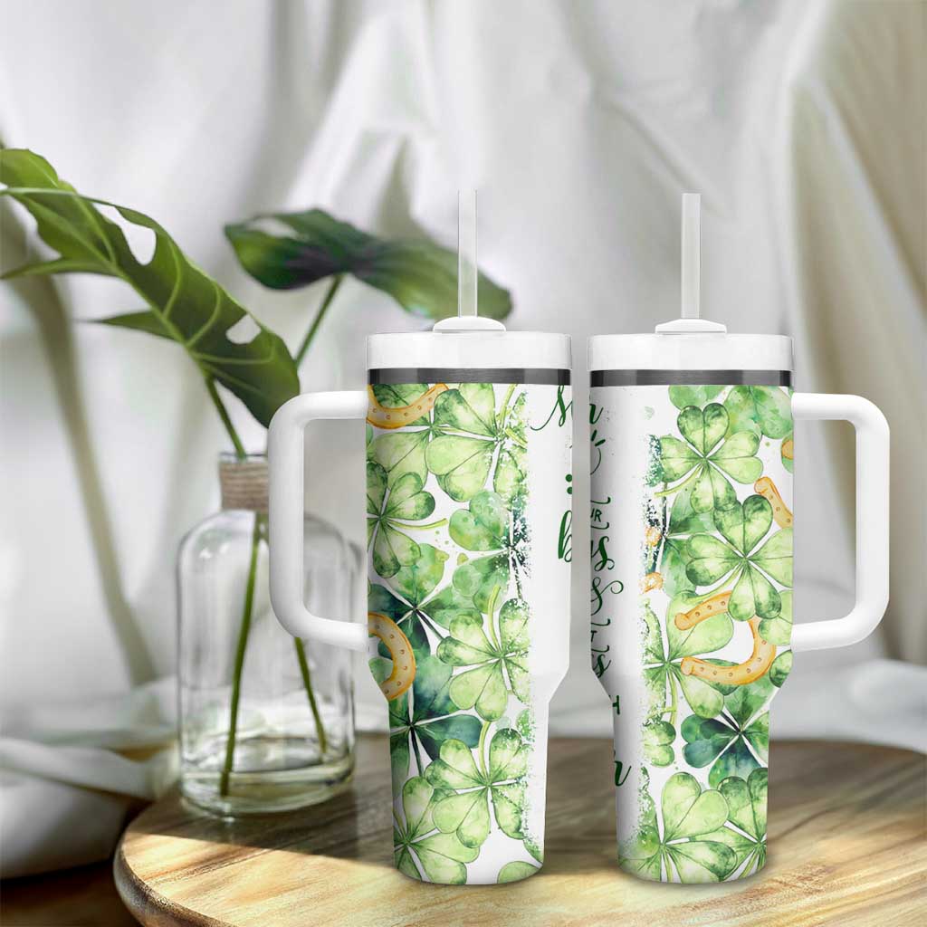Green Lucky Shamrock Wishes Tumbler With Handle May Your Troubles Be Less And Your Blessings Be More Irish Things