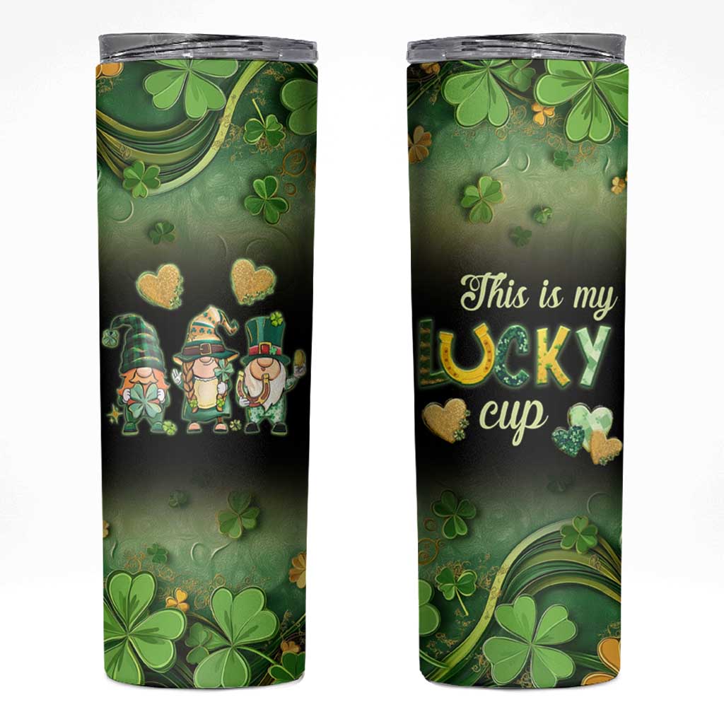 This Is My Lucky Cup Skinny Tumbler Cute Irish Gnomes Buffalo Palid Funny St Patricks Day