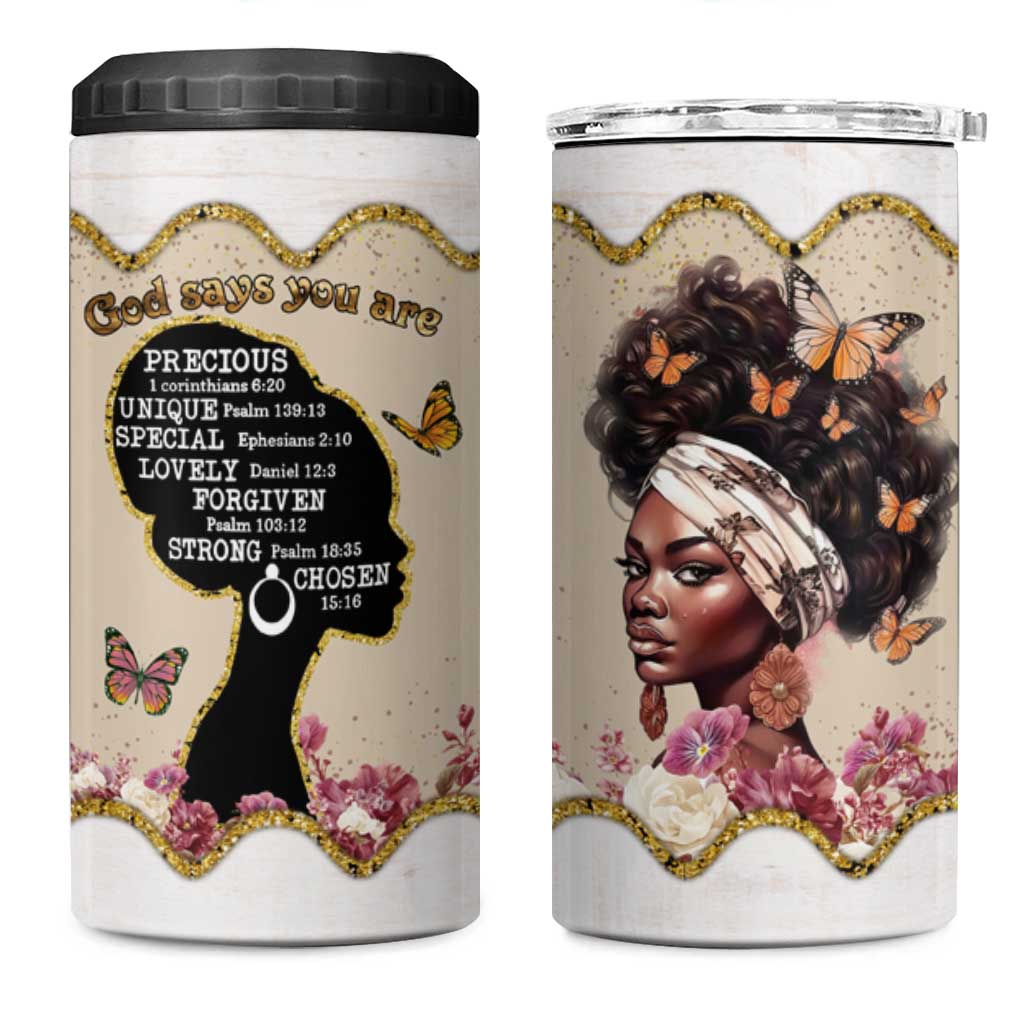 Black Girl Affirmations 4 in 1 Can Cooler Tumbler God Says You Are Bible Verse Christian African American