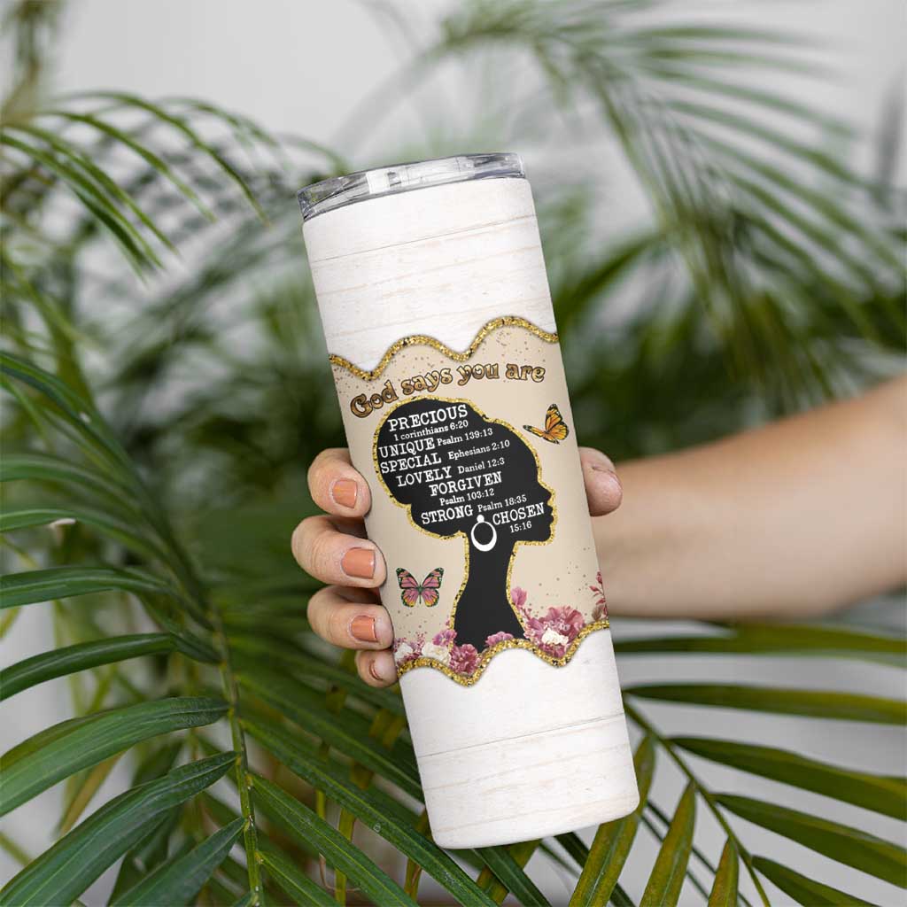 Black Girl Affirmations Skinny Tumbler God Says You Are Bible Verse Christian African American