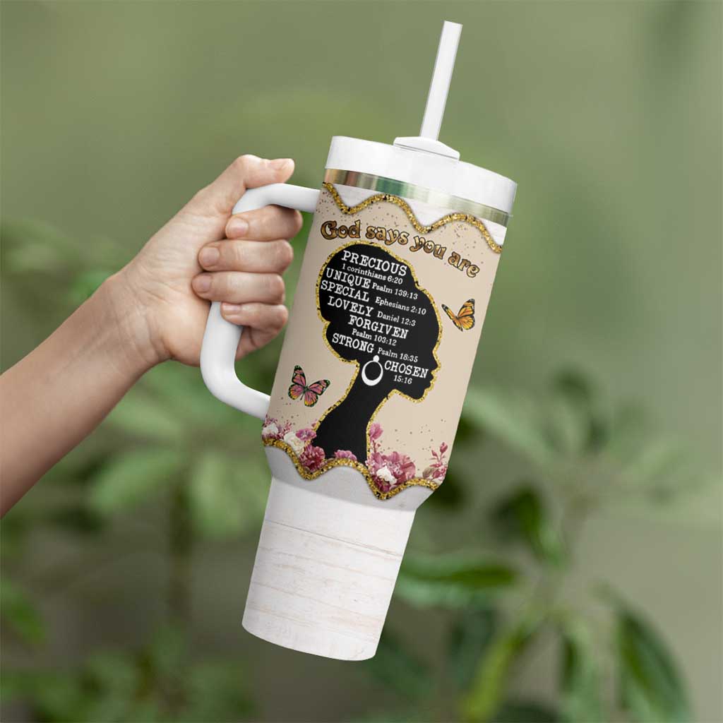 Black Girl Affirmations Tumbler With Handle God Says You Are Bible Verse Christian African American