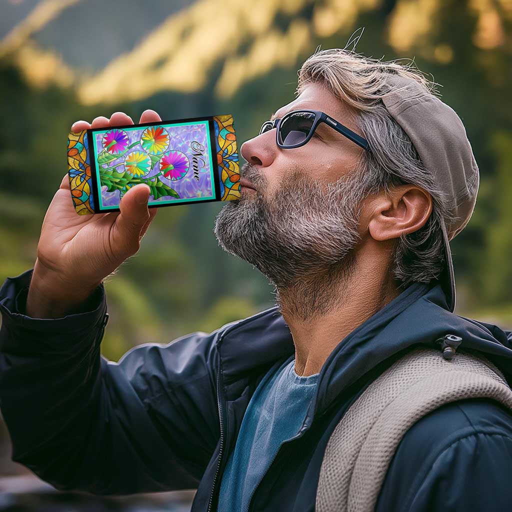 Personalized Christian Faith Stained Glass Printing 4 in 1 Can Cooler Tumbler Custom Name Be Still And Know That I Am God Dandelion Taraxacum Flower