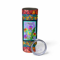 Personalized Christian Faith Stained Glass Printing Skinny Tumbler Custom Name Be Still And Know That I Am God Dandelion Taraxacum Flower