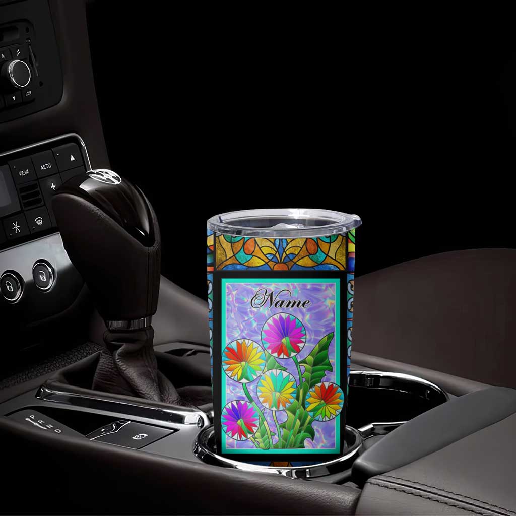 Personalized Christian Faith Stained Glass Printing Tumbler Cup Custom Name Be Still And Know That I Am God Dandelion Taraxacum Flower