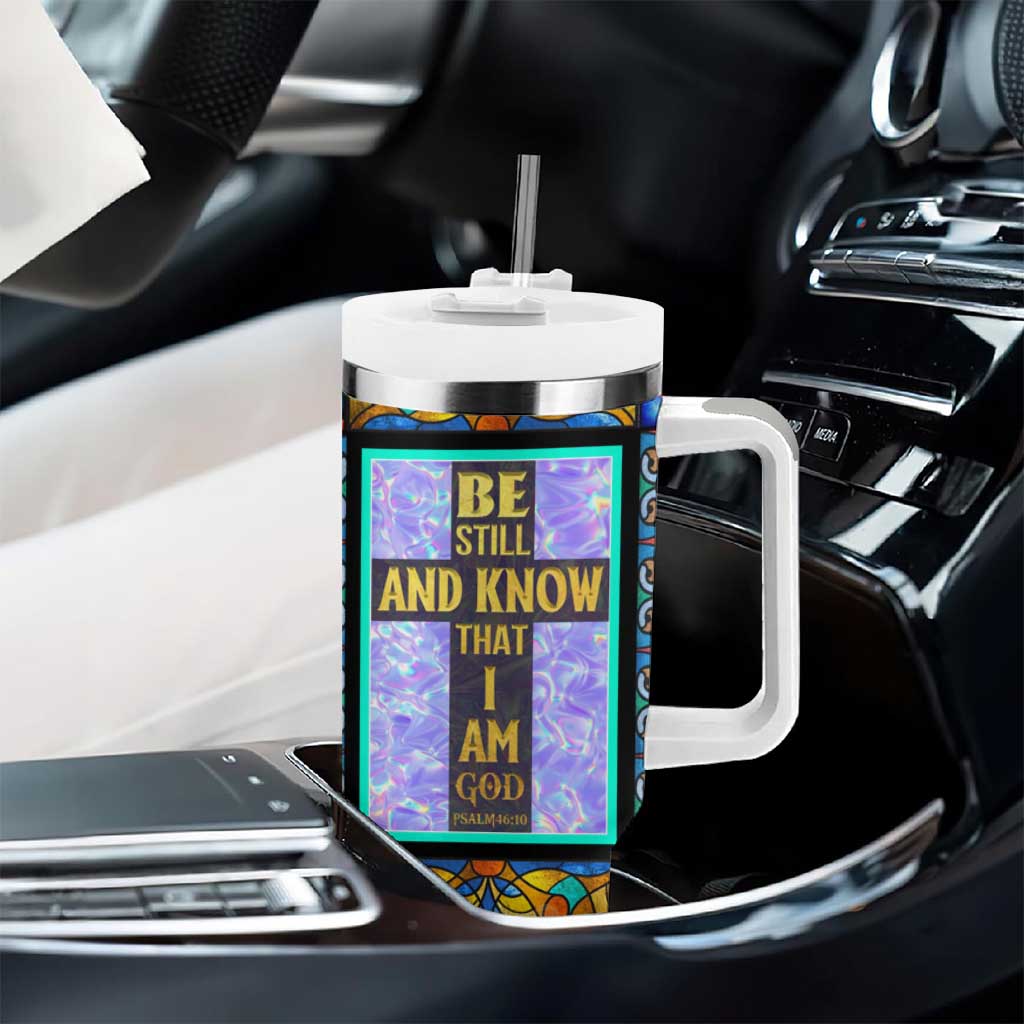 Personalized Christian Faith Stained Glass Printing Tumbler With Handle Custom Name Be Still And Know That I Am God Dandelion Taraxacum Flower