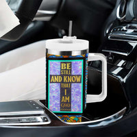 Personalized Christian Faith Stained Glass Printing Tumbler With Handle Custom Name Be Still And Know That I Am God Dandelion Taraxacum Flower