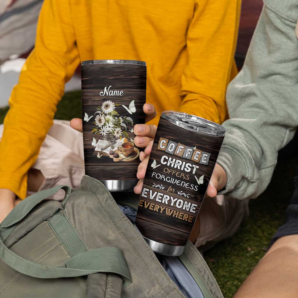 Personalized Christian Faith and Coffee Lover Tumbler Cup Christ Offers Forgiveness For Everyone Everywhere Funny Definition
