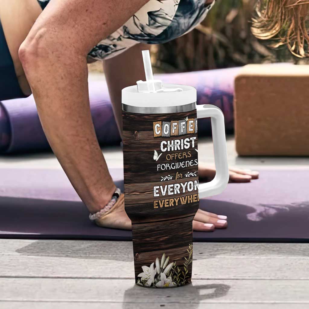 Personalized Christian Faith and Coffee Lover Tumbler With Handle Christ Offers Forgiveness For Everyone Everywhere Funny Definition