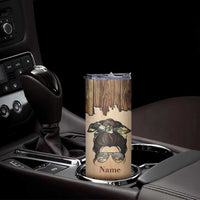 Personalized Deer Hunting Girl Skinny Tumbler Custom Name I'd Rather Be Hunting Camouflage Messy Bun