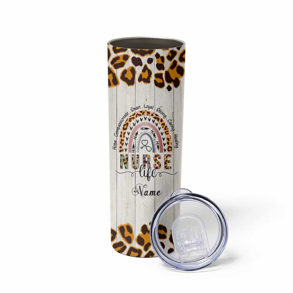 Personalized Funny Nurse Life Skinny Tumbler Custom Name Badass Life Saver Appreciation Leopard Rainbow