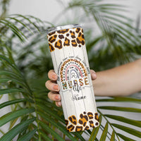 Personalized Funny Nurse Life Skinny Tumbler Custom Name Badass Life Saver Appreciation Leopard Rainbow