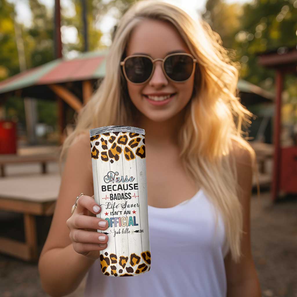 Personalized Funny Nurse Life Skinny Tumbler Custom Name Badass Life Saver Appreciation Leopard Rainbow