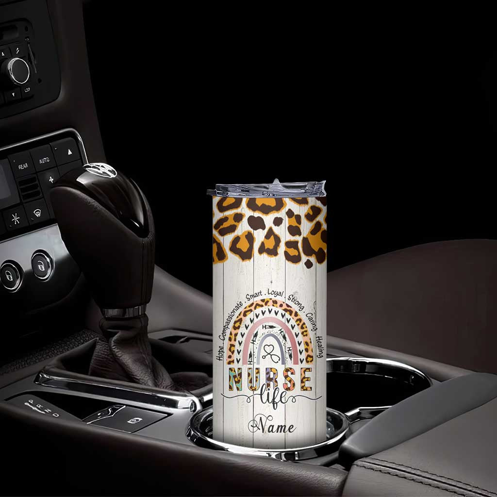 Personalized Funny Nurse Life Skinny Tumbler Custom Name Badass Life Saver Appreciation Leopard Rainbow