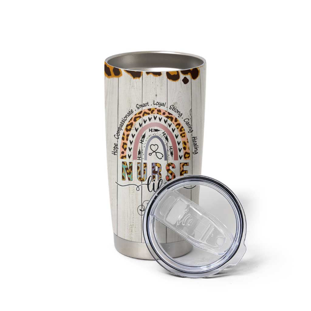 Personalized Funny Nurse Life Tumbler Cup Custom Name Badass Life Saver Appreciation Leopard Rainbow