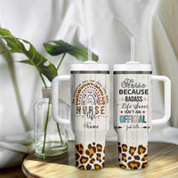 Personalized Funny Nurse Life Tumbler With Handle Custom Name Badass Life Saver Appreciation Leopard Rainbow
