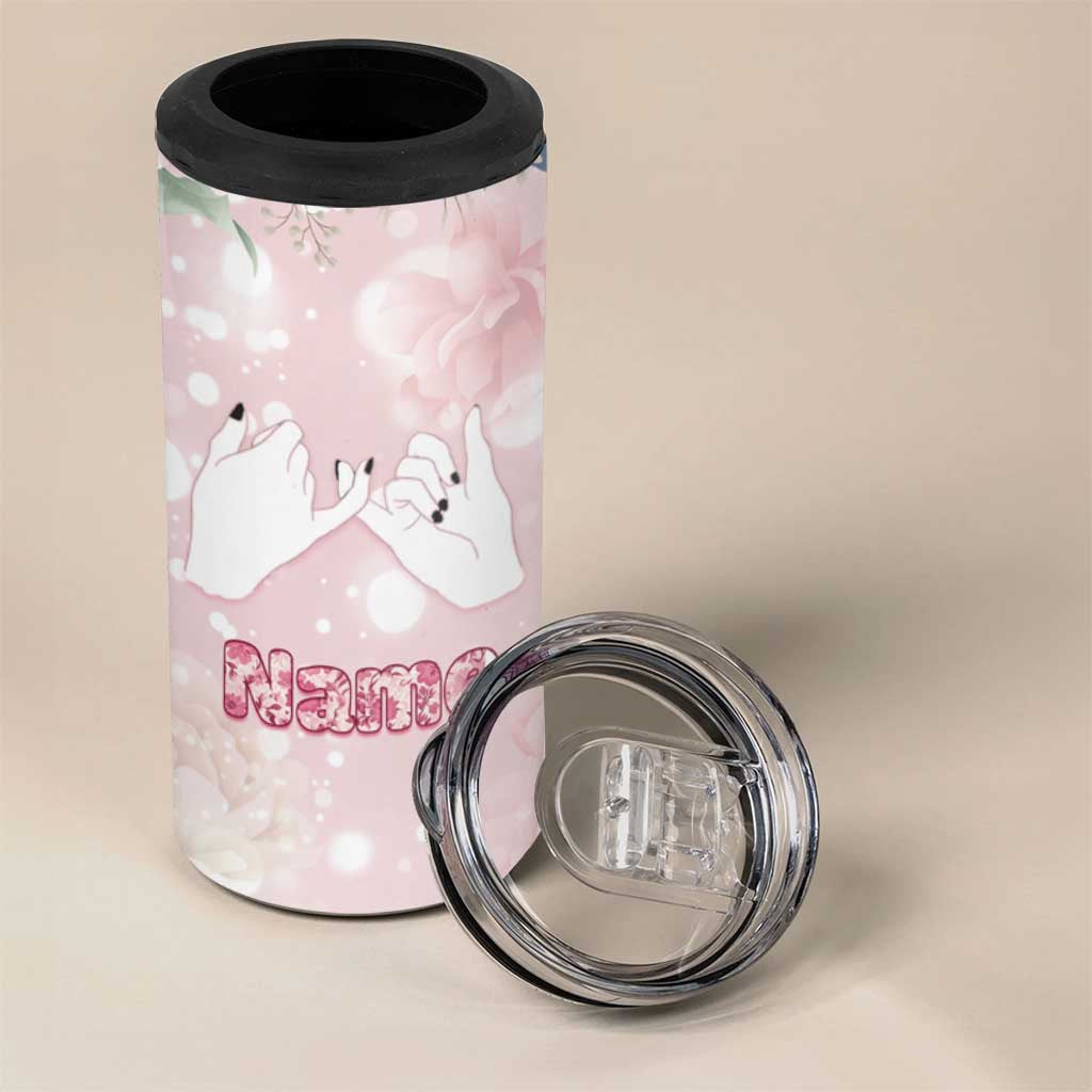 Personalized Sisterhood Floral Pink 4 in 1 Can Cooler Tumbler Custom Name Sisters Are Always Close At Heart