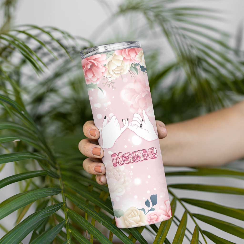Personalized Sisterhood Floral Pink Skinny Tumbler Custom Name Sisters Are Always Close At Heart