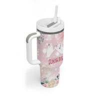 Personalized Sisterhood Floral Pink Tumbler With Handle Custom Name Sisters Are Always Close At Heart