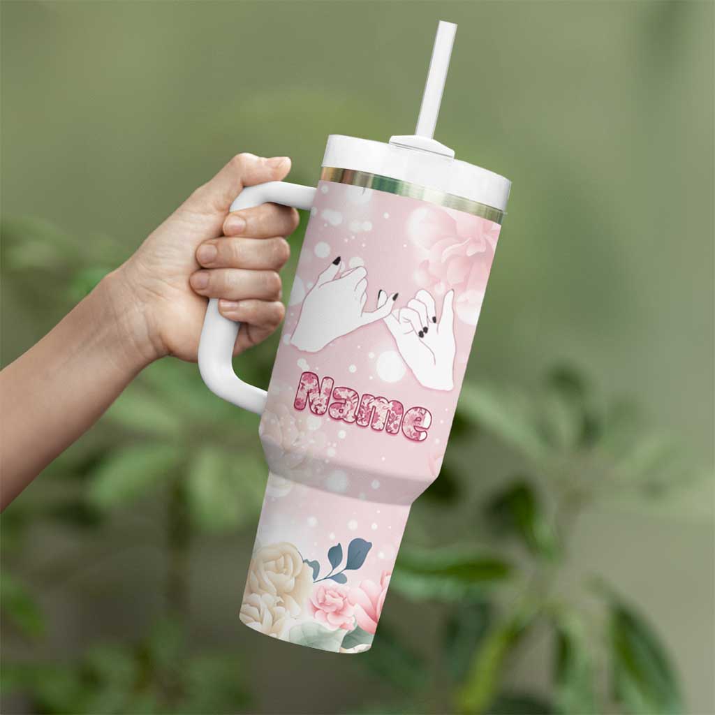 Personalized Sisterhood Floral Pink Tumbler With Handle Custom Name Sisters Are Always Close At Heart