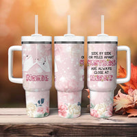 Personalized Sisterhood Floral Pink Tumbler With Handle Custom Name Sisters Are Always Close At Heart