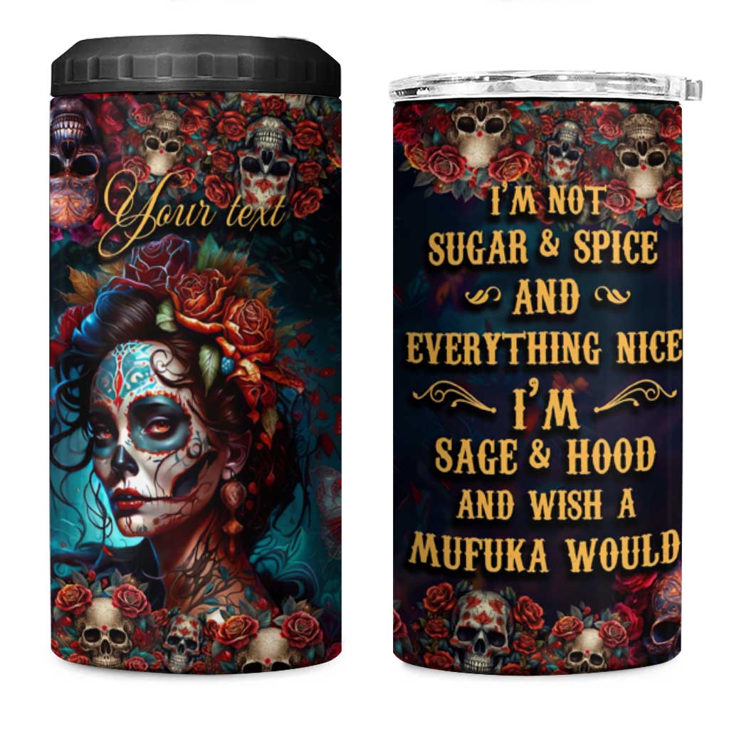 Personalized La Catrina Sugar Skull 4 in 1 Can Cooler Tumbler Custom Name Day of the Dead Skull Roses Gothic Aesthetic