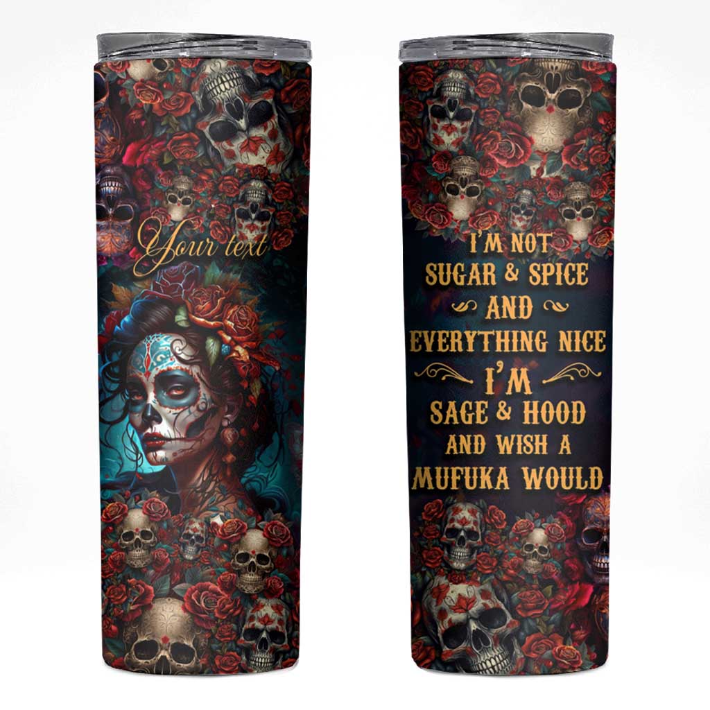 Personalized La Catrina Sugar Skull Skinny Tumbler Custom Name Day of the Dead Skull Roses Gothic Aesthetic