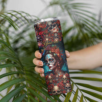 Personalized La Catrina Sugar Skull Skinny Tumbler Custom Name Day of the Dead Skull Roses Gothic Aesthetic