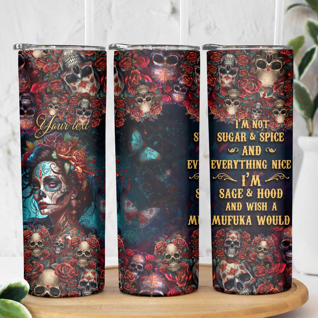 Personalized La Catrina Sugar Skull Skinny Tumbler Custom Name Day of the Dead Skull Roses Gothic Aesthetic