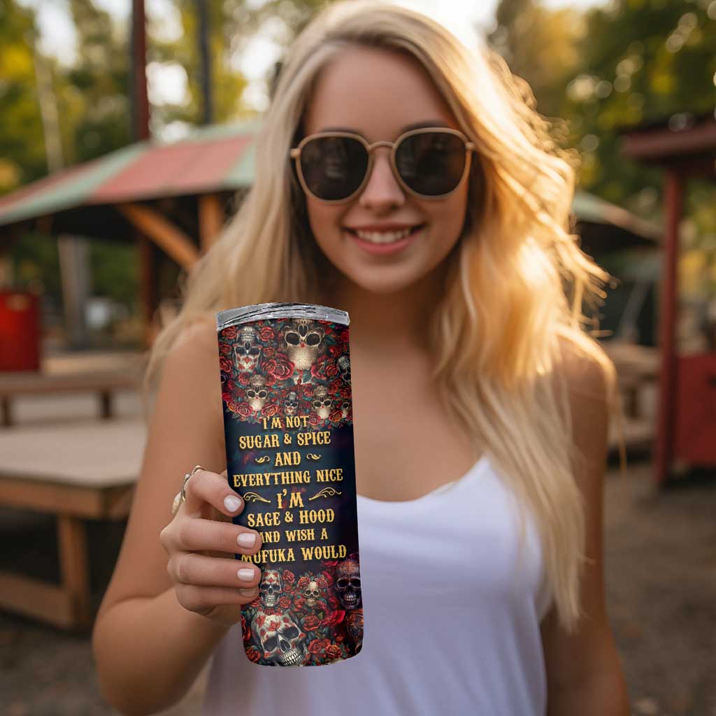 Personalized La Catrina Sugar Skull Skinny Tumbler Custom Name Day of the Dead Skull Roses Gothic Aesthetic