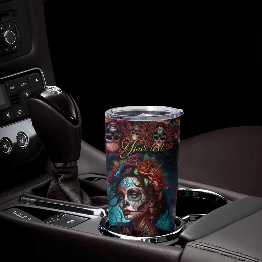 Personalized La Catrina Sugar Skull Tumbler Cup Custom Name Day of the Dead Skull Roses Gothic Aesthetic