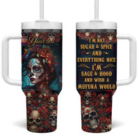 Personalized La Catrina Sugar Skull Tumbler With Handle Custom Name Day of the Dead Skull Roses Gothic Aesthetic