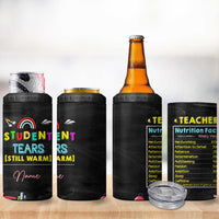 Personalized Funny Teacher Nutrition Facts 4 in 1 Can Cooler Tumbler Custom Name Gifts for Educators Student Tears Still Warm