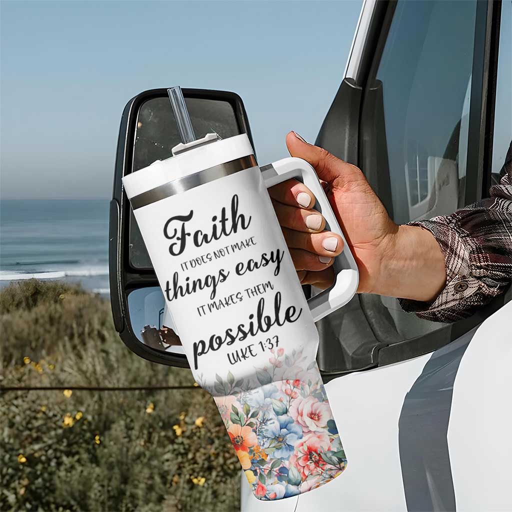 Christian Faith Floral Tumbler With Handle Bible Verse It Makes Them Possible Inspirational Religious Gifts
