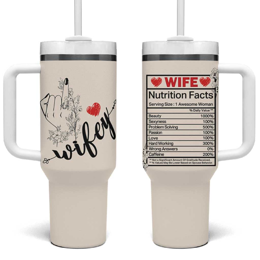 Funny Wifey Tumbler With Handle Wife Nutrtion Facts Spouse Gift TB02