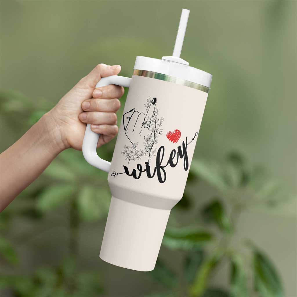 Funny Wifey Tumbler With Handle Wife Nutrtion Facts Spouse Gift TB02