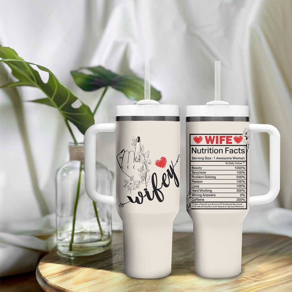 Funny Wifey Tumbler With Handle Wife Nutrtion Facts Spouse Gift TB02