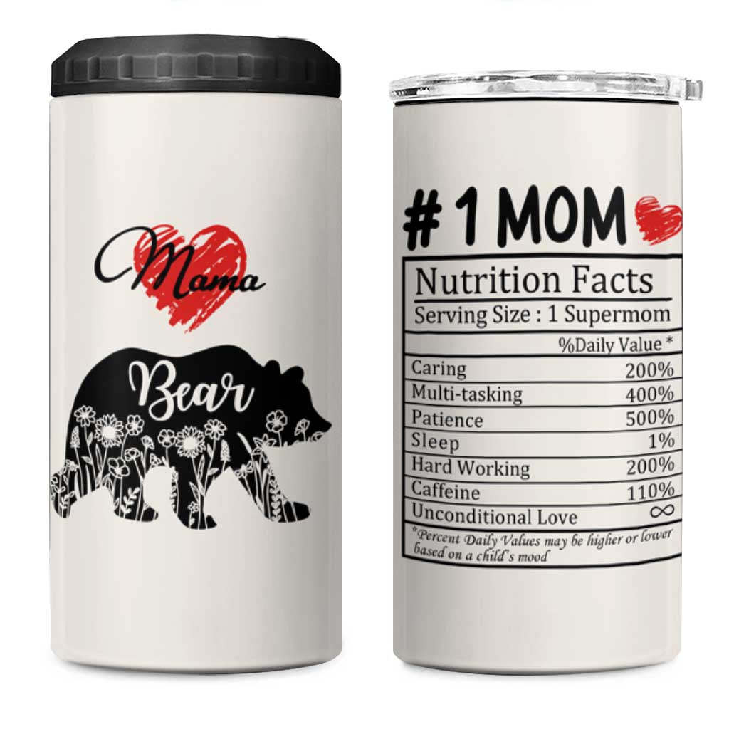 Mama Bear 4 in 1 Can Cooler Tumbler #1 Mom Nutrition Facts Floral Bear Mothers Day Gift TB02