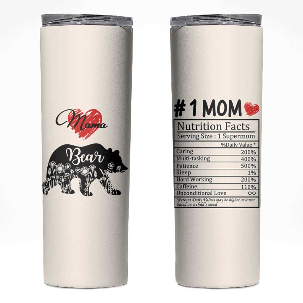 Mama Bear Skinny Tumbler #1 Mom Nutrition Facts Floral Bear Mothers Day Gift TB02