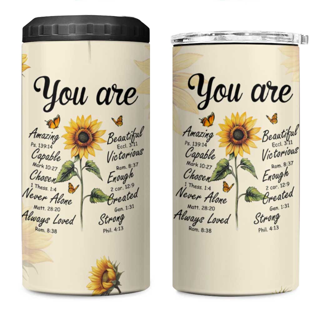 Inspirational Quotes Sunflower 4 in 1 Can Cooler Tumbler Christian Faith Religious Encouragement Bible Verse