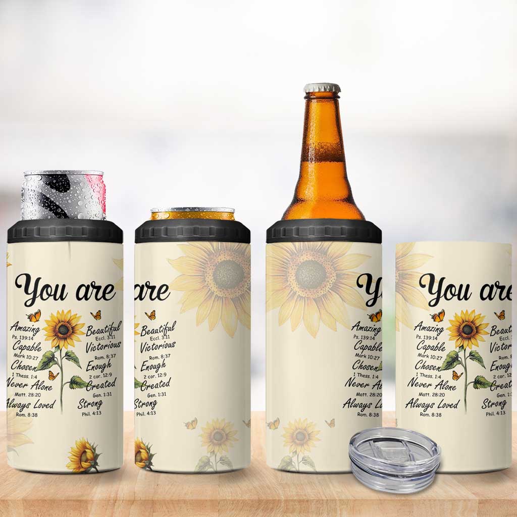 Inspirational Quotes Sunflower 4 in 1 Can Cooler Tumbler Christian Faith Religious Encouragement Bible Verse