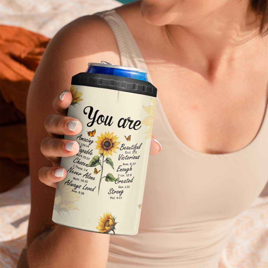 Inspirational Quotes Sunflower 4 in 1 Can Cooler Tumbler Christian Faith Religious Encouragement Bible Verse