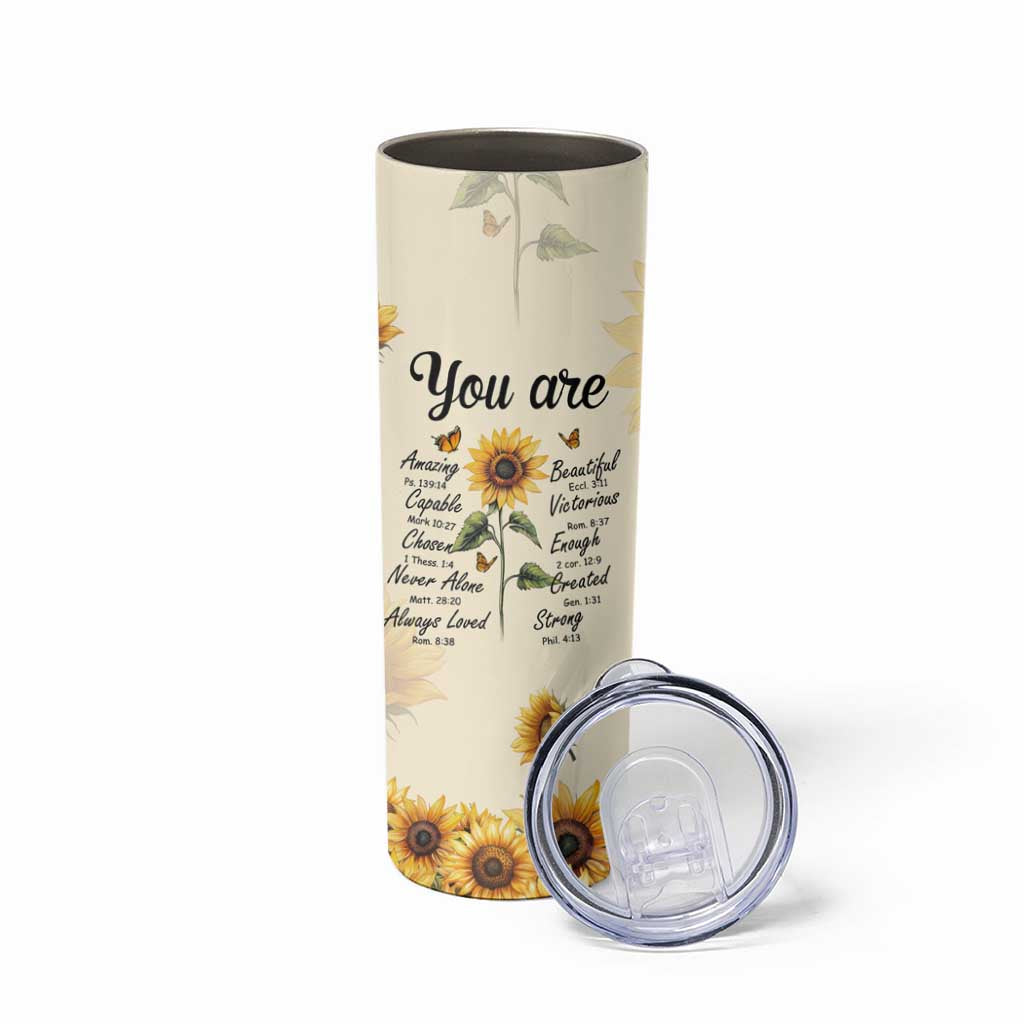 Inspirational Quotes Sunflower Skinny Tumbler Christian Faith Religious Encouragement Bible Verse
