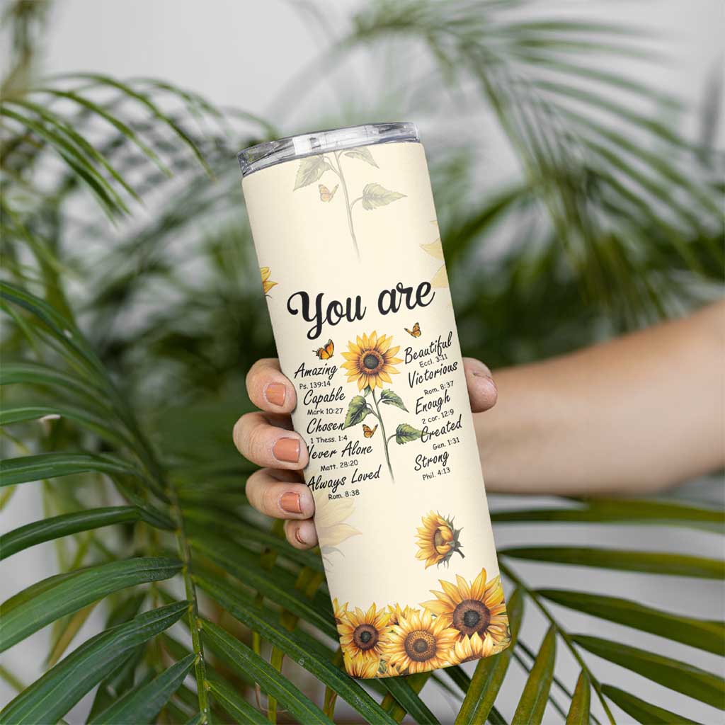 Inspirational Quotes Sunflower Skinny Tumbler Christian Faith Religious Encouragement Bible Verse