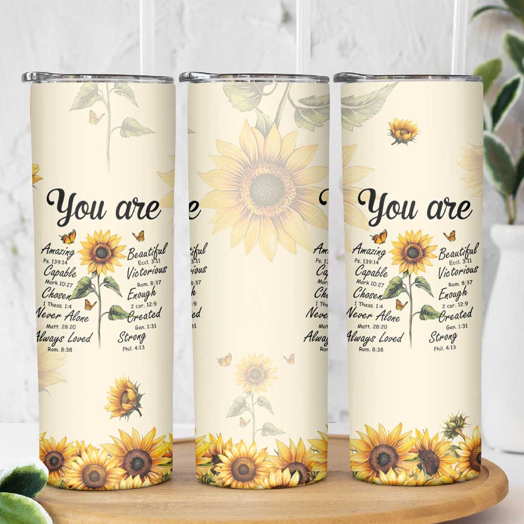Inspirational Quotes Sunflower Skinny Tumbler Christian Faith Religious Encouragement Bible Verse