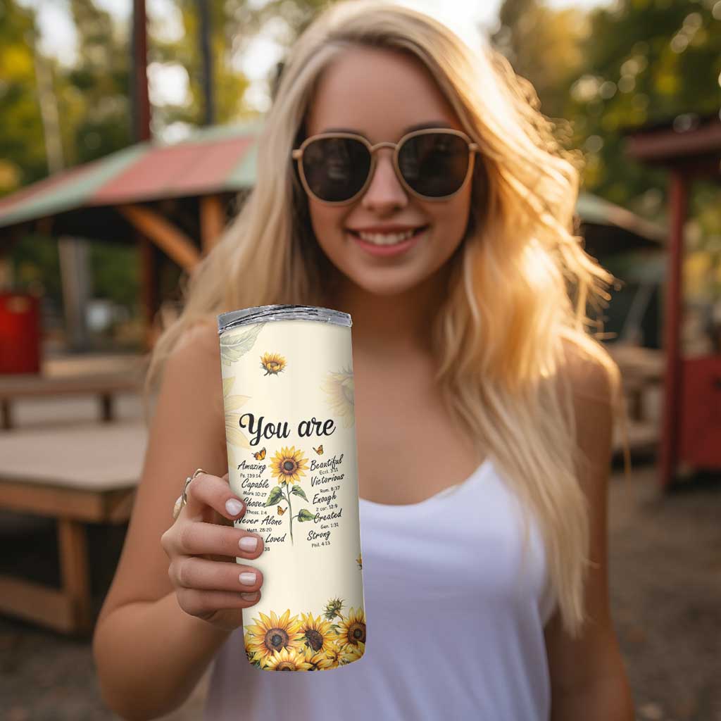 Inspirational Quotes Sunflower Skinny Tumbler Christian Faith Religious Encouragement Bible Verse